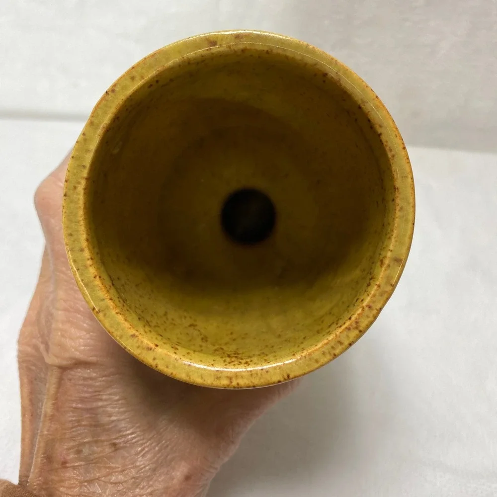 Vintage Ceramic Pottery Vase Yellow Speckled Glaze Rustic‎ Farmhouse